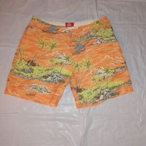 Men's Toes on the Nose Swim Shorts, sz 36, Orange tropical print, pre-ow…